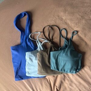 Set of Four Tank Tops in Blue, White, Brown, and Teal